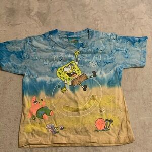 Nickelodeon SpongeBob SquarePants Blue Tie Dyed T Shirt Kids Medium Vintage 2002